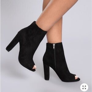 Fashion Nova Black Suede Peep-Toe Heels